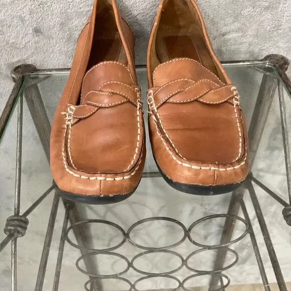 Natural Soul Leather Driving comfort boat Shoes Women 9M Tan moccasin braided - Picture 2 of 14